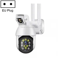 Qx41 1080P 2.0Mp Dual Lens Ip66 Waterproof Panoramic Ptz Wifi Camera, Support Day and Night Full Color  Two-Way Voice Intercom Smart Alarm Video Playback 128Gb Tf Card, Eu Plug