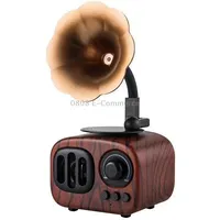 Retro Wood Portable Mini Bluetooth Speaker Wireless Loudspeaker Outdoor Sound System Tf Fm Radio Music SubwooferBrown