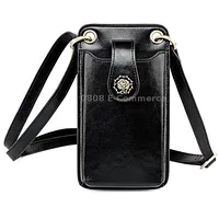 Sjb68 Genuine Leather Mini Crossbody Mobile Phone Bag for LadiesBlack