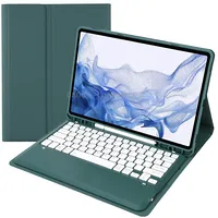T800B Pen Slot Detachable Bluetooth Keyboard Leather Tablet Case For Samsung Galaxy Tab S8/S7/S7 FeDark Green