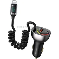 Usams Us-Cc193 C37 60W Type-CUsb Dual Port Car Charger with Digital Display 30W 8 Pin Spring Data CableTarnish