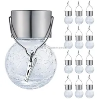 12 Pcs Crackle Ball Solar Chandelier Outdoor Garden Courtyard Holiday Decoration Light With ClipWhite