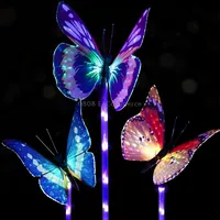 3 Pcs Solar Power Light Multi-Color Fiber Optic Butterfly Led Stake for Outdoor Garden