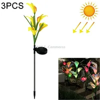 3Pcs Simulated Calla Lily Flower 5 Heads Solar Powered Outdoor Ip65 Waterproof Led Decorative Lawn Lamp, Colorful LightYellow