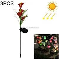 3Pcs Simulated Calla Lily Flower 5 Heads Solar Powered Outdoor Ip65 Waterproof Led Decorative Lawn Lamp, Colorful LightRed
