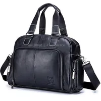Bull Captain 0147 Leather Large Capacity Crossbody Travel Bag BriefcaseBlack