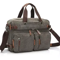 Casual Canvas Three-Purpose Business Briefcase Computer Bag, Color Gray Large