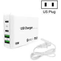 Pd 65W Dual Usb-C / Type-C  Usb 4-Port Charger with Power Cable for Apple Huawei Samsung Laptop Us Plug