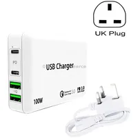 Pd 65W Dual Usb-C / Type-C  Usb 4-Port Charger with Power Cable for Apple Huawei Samsung Laptop Uk Plug