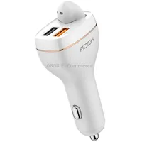 Rock B401 2 in 1 3A Usb Port Car Charger  V5.0 Bluetooth Right Ear Headset, Dual Interface, Support Hands-Free CallWhite