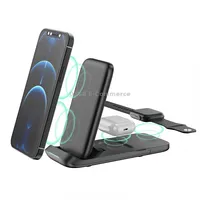 V8 3 in 1 Folding Portable Mobile Phone Watch Multi-Function Charging Stand Wireless Charger for iPhones  Apple Airpods Black