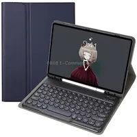Ya610B Detachable Lambskin Texture Round Keycap Bluetooth Keyboard Leather Tablet Case with Pen Slot  Stand For Samsung Galaxy Tab S6 Lite 10.4 P610 P615 2020Dark Blue