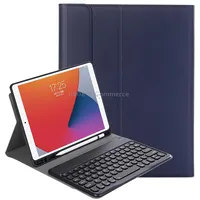 Ya870B Detachable Lambskin Texture Round Keycap Bluetooth Keyboard Leather Tablet Case with Pen Slot  Stand For Samsung Galaxy Tab S7 T870 / T875 11 inch 2020Dark Blue