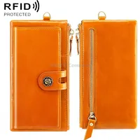 3506 Rfid Anti-Degaussing Oil Wax Vintage Texture Genuine Leather Hand Held Wallet for LadiesYellow