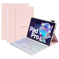Am18-Bs Tri-Color Backlight Bluetooth Keyboard Leather Case For Lenovo Xiaoxin Pad Pro 2022 11.2 inchPink