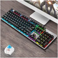 Aula S2016 104-Keys Square Key Cap Mixing Light Mechanical Blue Switch Metal Panel Wired Usb Gaming Keyboard, Length 1.6M