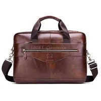 Bull Captain 044 14 Inch Handheld Computer Briefcase Men Leather Messenger BagBrown