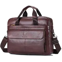 Bull Captain 046 Men Leather Briefcase First-Layer Cowhide Computer HandbagBrown