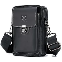 Bull Captain 075 Men Belt Phone Waist Bag First-Layer Cowhide Multi-Function Diagonal BagBlack