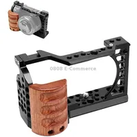 For Sony A6400 / A6300 A6100 A6000 Puluz Wood Handle Metal Camera Cage Stabilizer Rig