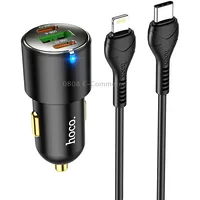 hoco Nz6 Dual Type-C / Usb-C  Usb Pd45W 3-Port Car Charger with to 8 Pin Charging CableBlack