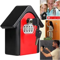 Hut Shape Password Lock Storage Box Security Wall Cabinet Safety Box, with 1 KeyRed