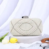 Ladies Pearl Evening Party Bag Dress ClutchWhite