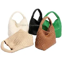 Pu Leather Hand-Woven Handbag 2 in 1 Single-Shoulder Messenger BagApricot Color
