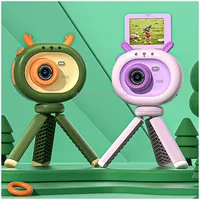 S2 2.4-Inch 180-Degree Flip-Screen 1080P Hd Cartoon Children Digital Camera With StandDark Green