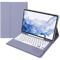 T800B Pen Slot Detachable Bluetooth Keyboard Leather Tablet Case For Samsung Galaxy Tab S8/S7/S7 FePurple
