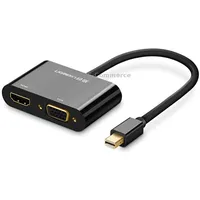 Ugreen 2 in 1 Hd 1080P 4K Thunderbolt Mini Displayport Dp to Hdmi  Vga Plastic Shell Adapter Converter / Cable for Projector,Television,MonitorBlack
