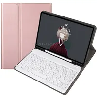 Ya610B Detachable Lambskin Texture Round Keycap Bluetooth Keyboard Leather Tablet Case with Pen Slot  Stand For Samsung Galaxy Tab S6 Lite 10.4 P610 P615 2020Rose Gold