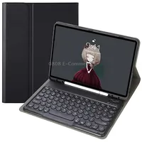 Ya610B Detachable Lambskin Texture Round Keycap Bluetooth Keyboard Leather Tablet Case with Pen Slot  Stand For Samsung Galaxy Tab S6 Lite 10.4 P610 P615 2020Black