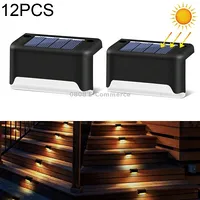 12 Pcs Solar Powered Led Outdoor Stairway Light Ip65 Waterproof Garden Lamp, Warm White LightBlack