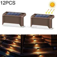12 Pcs Solar Powered Led Outdoor Stairway Light Ip65 Waterproof Garden Lamp, Warm White LightBrown