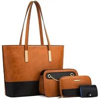 20820 4 in 1 Color-Block Messenger Handbag Large-Capacity Lady BagBrown Black