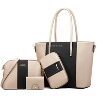 20822 4 in 1 Fashion Diagonal Handbags Pu Large-Capacity BagBlack Gold