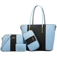 20822 4 in 1 Fashion Diagonal Handbags Pu Large-Capacity BagBlue Black