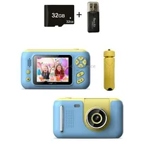2.4 Inch Children Hd Reversible Photo Slr Camera, Color Yellow Blue  32G Memory Card Reader