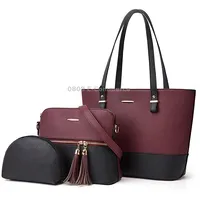 3 in 1 Fashion Simple Lady Diagonal Large Capacity Handbag Letter BagPurple Black
