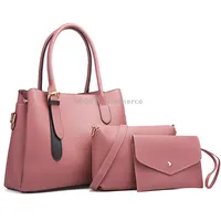 6890 3 in 1 Fashion Diagonal Handbags Pu Leather Large-Capacity BagsPink
