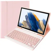 A08B Candy Color Bluetooth Keyboard Leather Case with Pen Slot For Samsung Galaxy Tab A8 10.5 2021 Sm-X200 / Sm-X205Pink