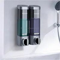 Bosharon Shampoo Shower Gel Box Household Hand Sanitizer Bathroom Wall-Mounted Punch-Free Double-Head Soap Dispenser, Styledouble GridSilver Gray