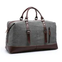 Canvas Leather Men Travel Bags Carry on Luggage Duffel Handbag TravelGray