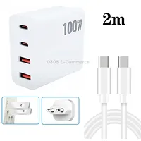 Gan 100W Dual Usb  Usb-C/Type-C Multi Port Charger with 2M Type-C to Data Cable Set Us / Eu Plug