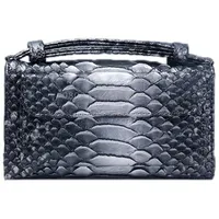 Ladies Snake Texture Print Clutch Bag Long Crossbody With Chain3 Silver Gray