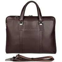 Men Business Cowhide Leather Handbag Lawyer Briefcase Messenger Bag Laptop BagChocolate Color