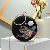 Oms-107 Flower and Pearls Embellished Handbag Metal Buckle Chain Shoulder BagBlack