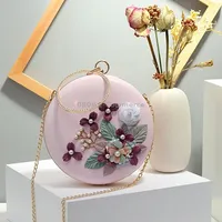 Oms-107 Flower and Pearls Embellished Handbag Metal Buckle Chain Shoulder BagPink