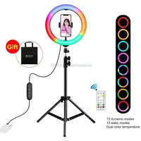Puluz 10.2 inch 26Cm Marquee Led Rgbww Selfie Beauty Light  1.1M Tripod Mount 168 Dual-Color Temperature Dimmable Ring Vlogging Photography Video Lights with Cold Shoe Ball Head Remote Control Phone ClampBlack